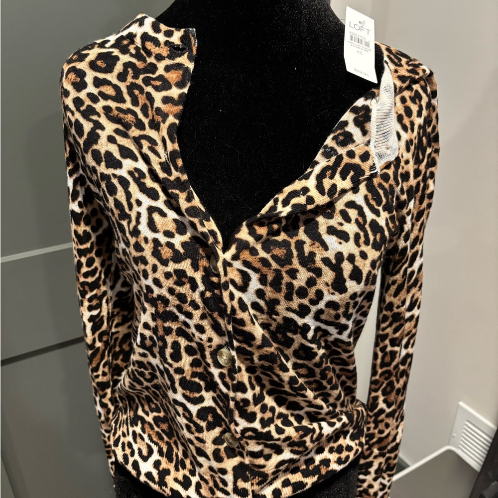 LOFT Leopard Print Cardigan XS